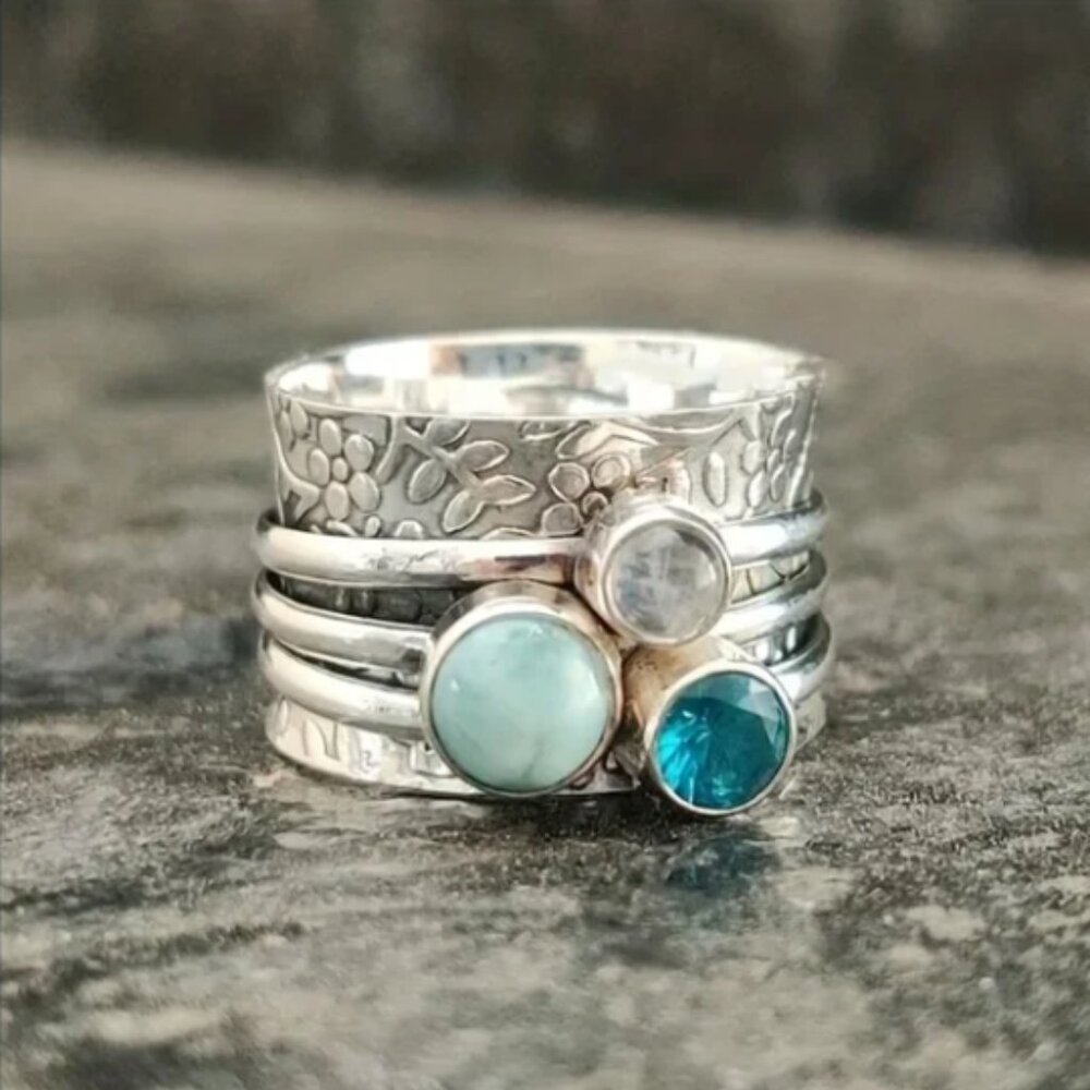 Silver Bohemian Stone Ring Sizes 7, 8